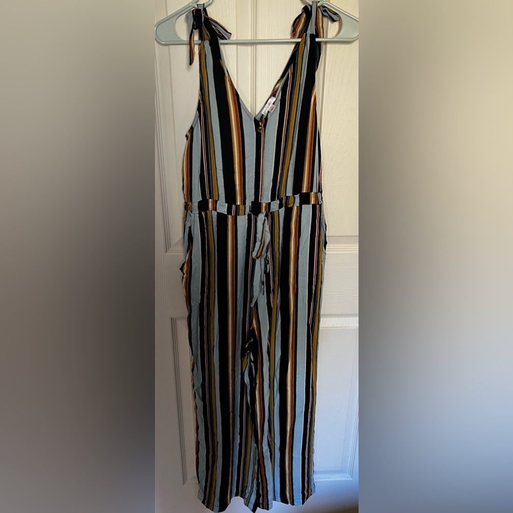 EUC Striped Tie Shoulder Jumpsuit! Size S